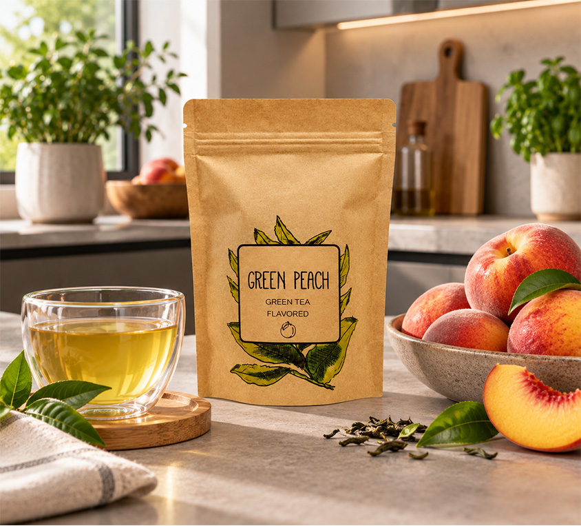 Green Peach Leo Tea – zielona herbata brzoskwiniowa w opakowaniu doypack